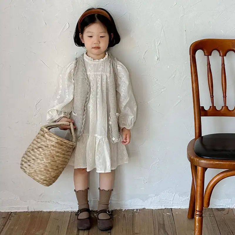 【80-140cm】春新作 品質満点 パフスリーブ レース ワンピース