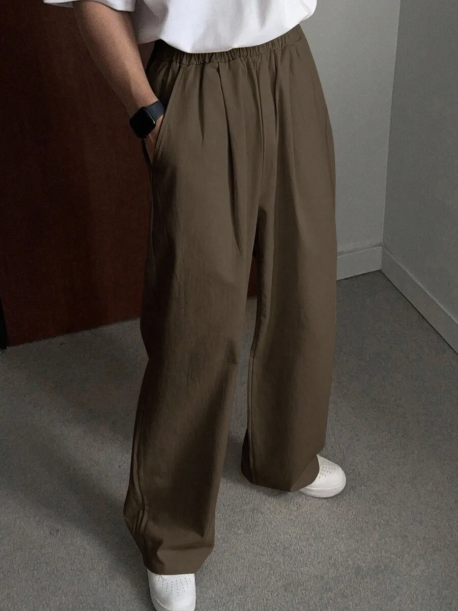 ソリッドブラウン プリーツポケットパンツ