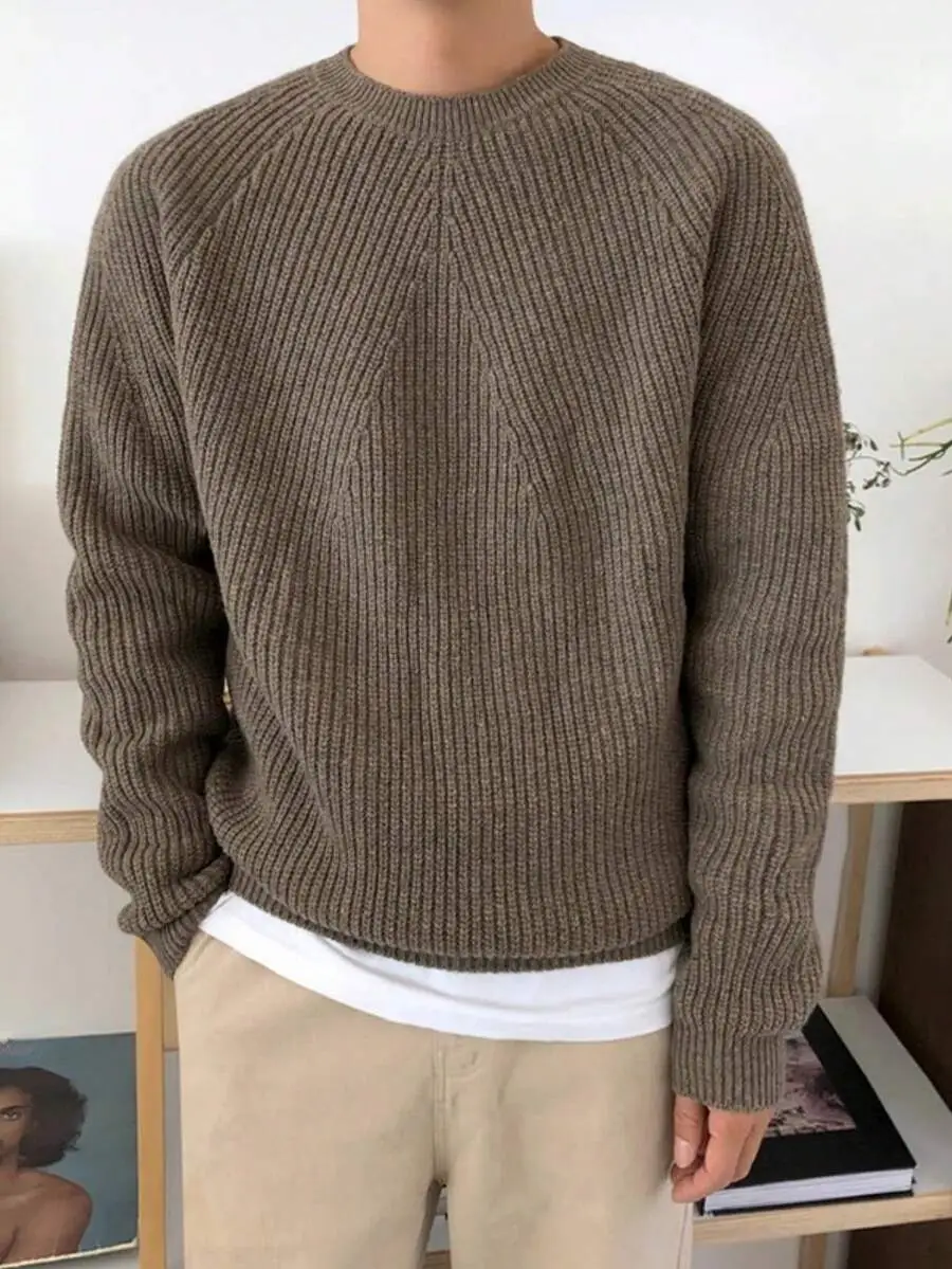 オーバーサイズ 無地 カジュアル クルーネック ニット セーター