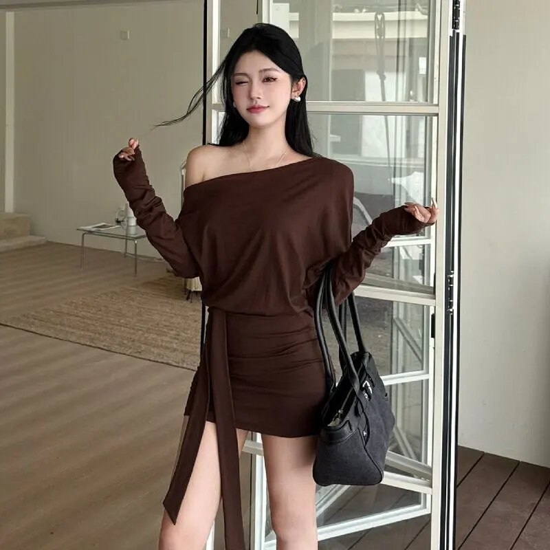 ワンピース セクシー 無地 オフショルダー